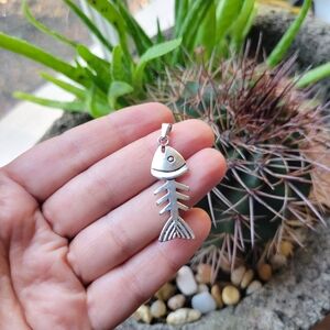 Classic Silver Fish Bone Skeleton Bones Pendant